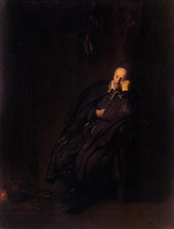 REMBRANDT Harmenszoon van Rijn An old man asleep at the Hearth (mk33) Sweden oil painting art